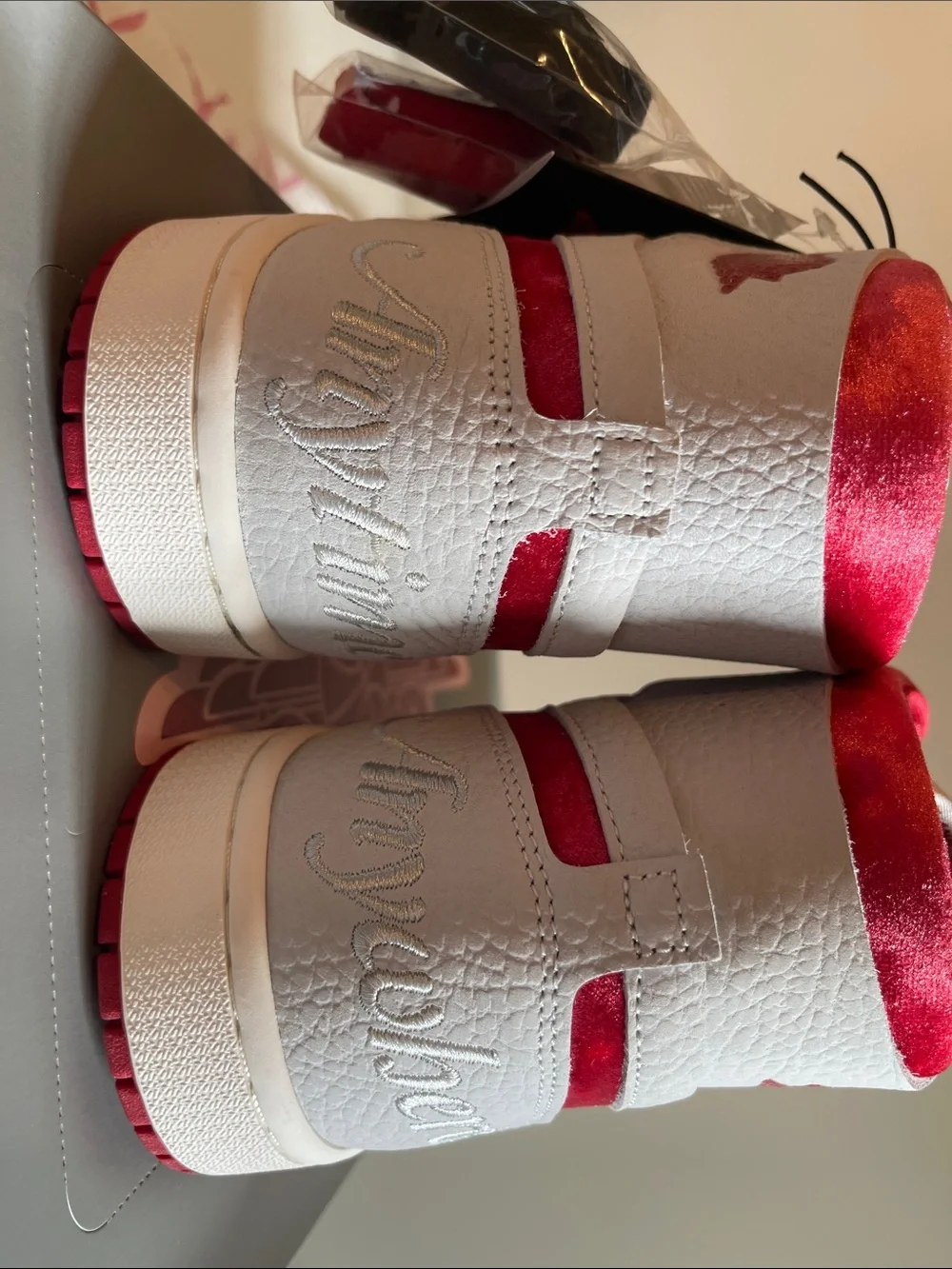 Jordan Women’s High-Top Sneakers in White and Red